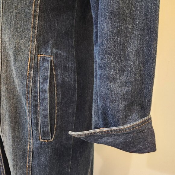 💋🦋UBER GORGE🦋 💋Maxi Sanded Dark Wash DenimTrench with Vegan Mink Fur Collar - Picture 8 of 10